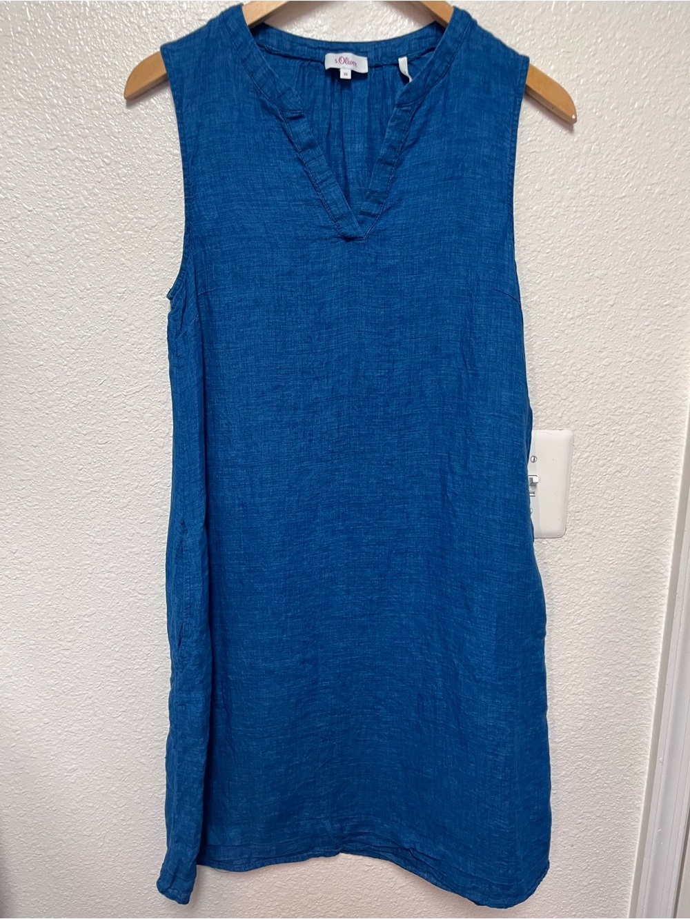 s.Oliver Sleeveless V-Neck Linen Tunic Dress in Cobalt Blue